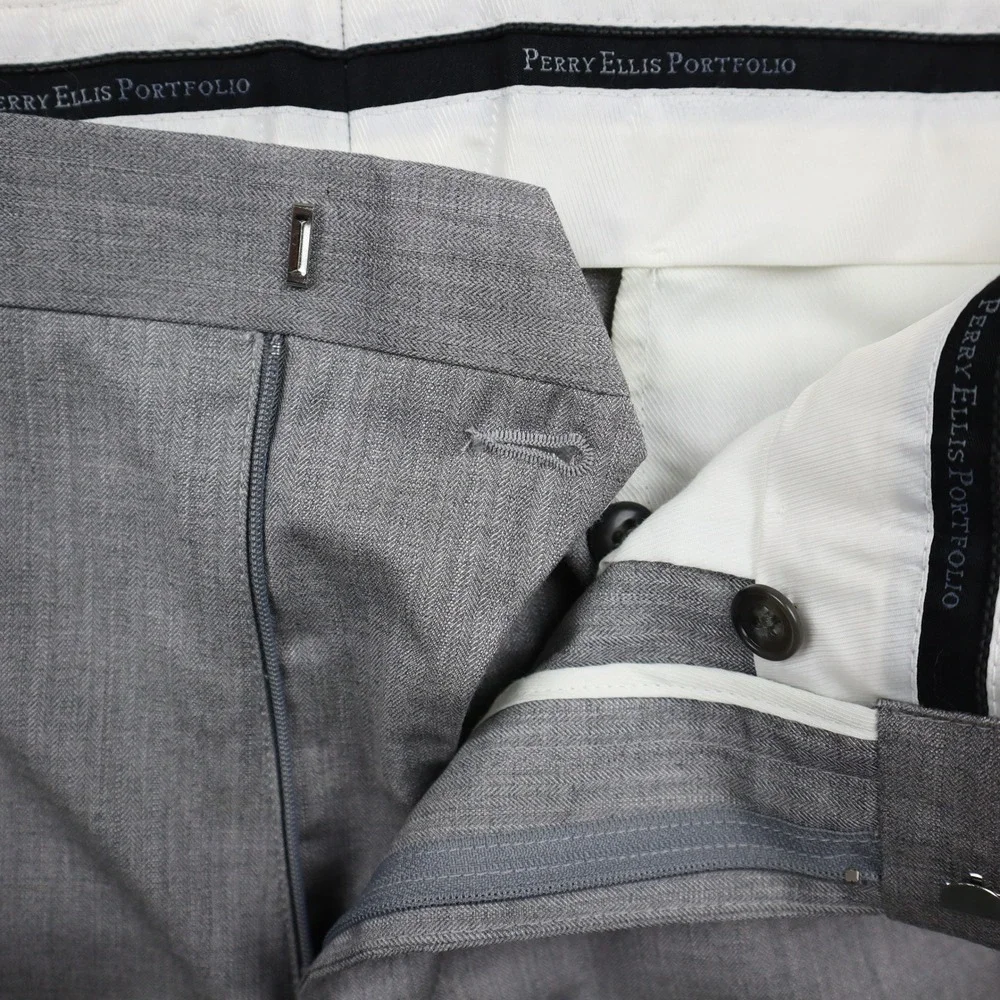Perry Ellis Portfolio Dress Pants Mens 33x30 Modern Fit Grey Herringbone Pants
